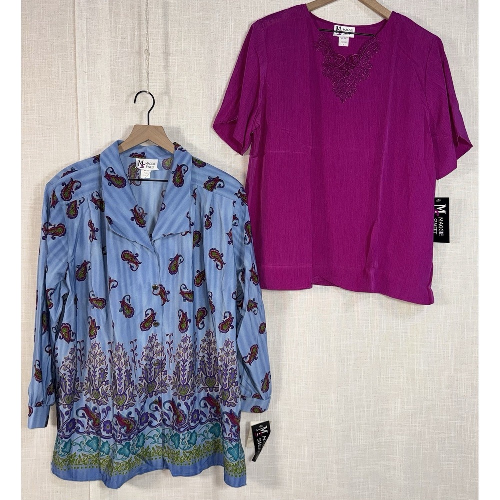 Vtg NWT 90s Maggie Sweet Women's 2X Paisley Tunic Blouse Shirt‎ Set of 2